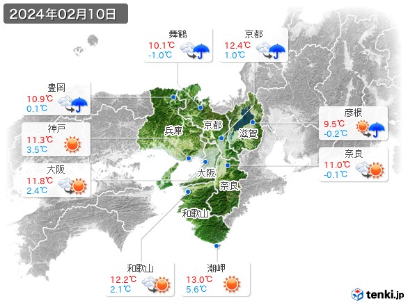 近畿地方(2024年02月10日の天気
