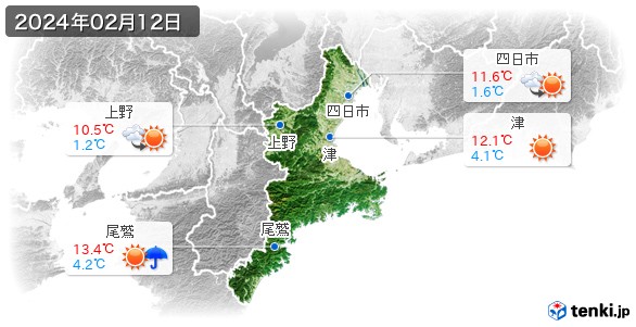 三重県(2024年02月12日の天気