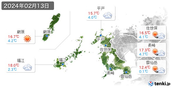 長崎県(2024年02月13日の天気