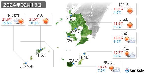 鹿児島県(2024年02月13日の天気
