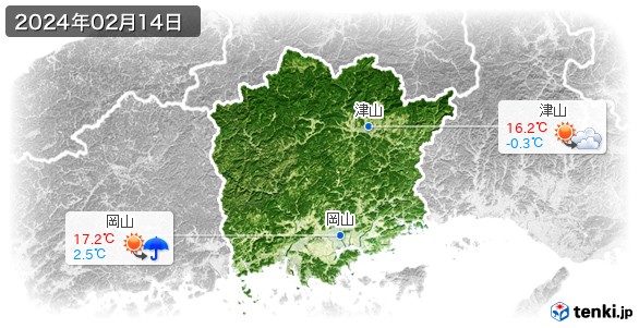 岡山県(2024年02月14日の天気