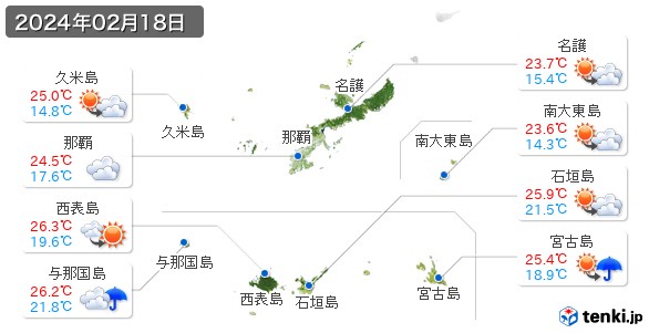 沖縄県(2024年02月18日の天気