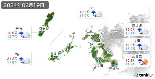 長崎県(2024年02月19日の天気