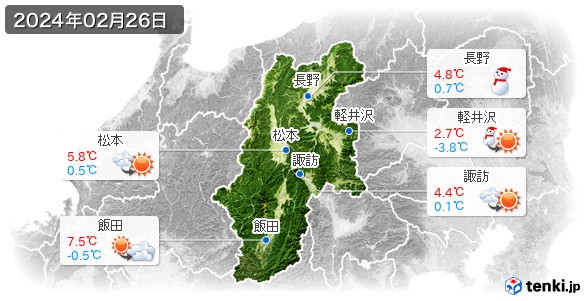 長野県(2024年02月26日の天気