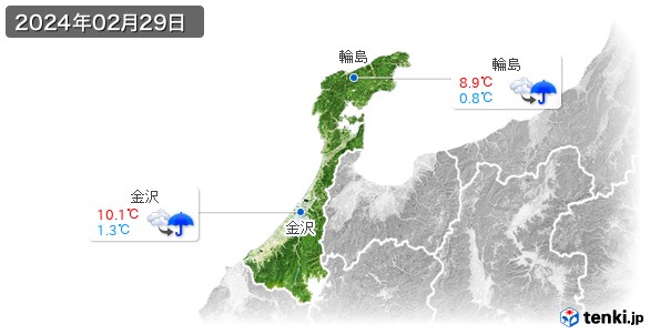 石川県(2024年02月29日の天気