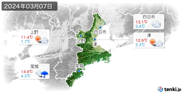 三重県(2024年03月07日の天気