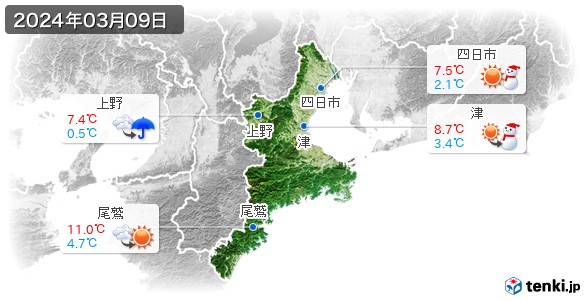 三重県(2024年03月09日の天気