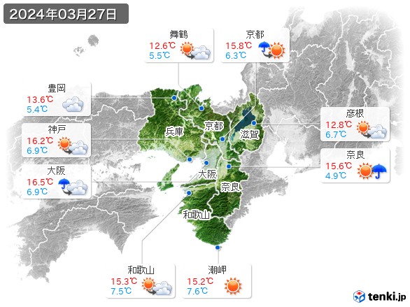 近畿地方(2024年03月27日の天気