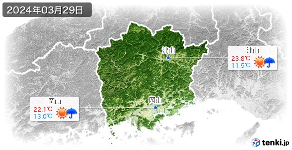 岡山県(2024年03月29日の天気