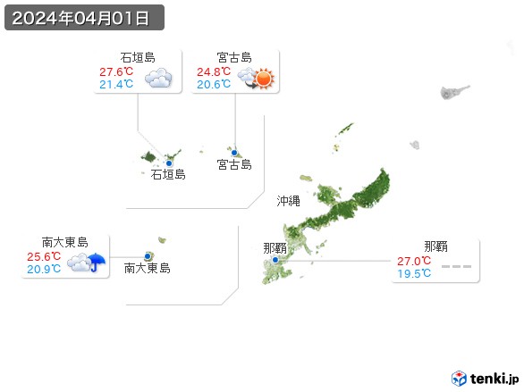 沖縄地方(2024年04月01日の天気