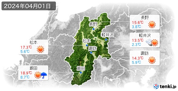 長野県(2024年04月01日の天気