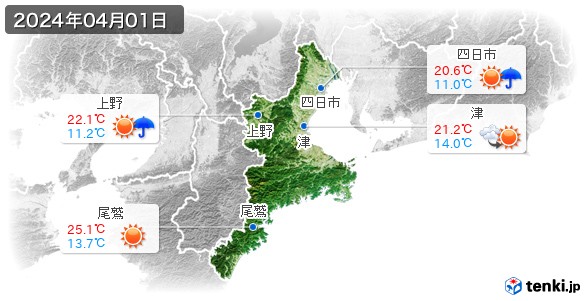 三重県(2024年04月01日の天気