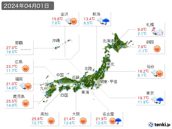 過去の天気(実況天気・2024年04月) - 日本気象協会 tenki.jp