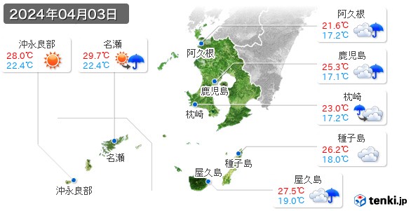 鹿児島県(2024年04月03日の天気