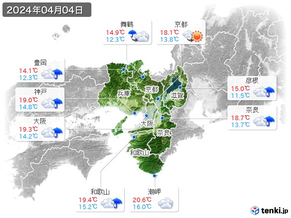 近畿地方(2024年04月04日の天気