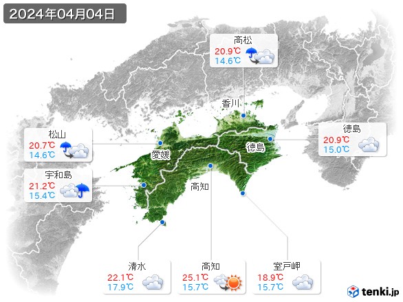 四国地方(2024年04月04日の天気