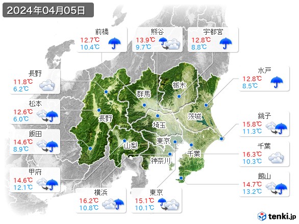 関東・甲信地方(2024年04月05日の天気