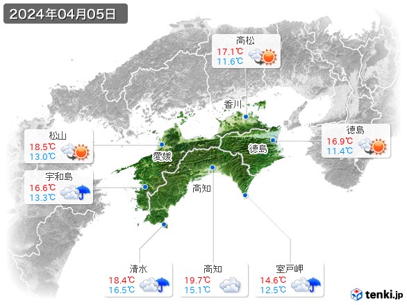 四国地方(2024年04月05日の天気