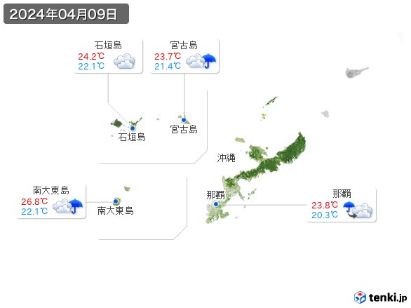 沖縄地方(2024年04月09日の天気