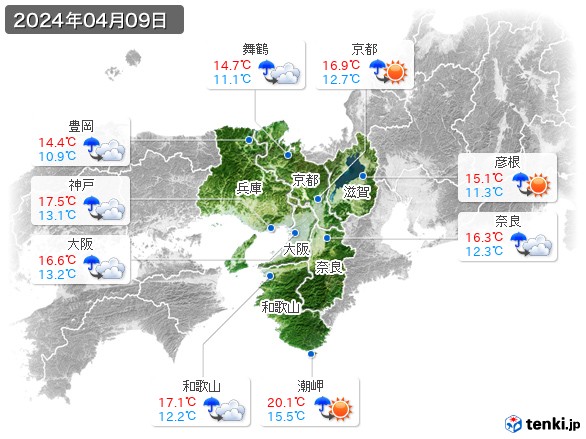 近畿地方(2024年04月09日の天気