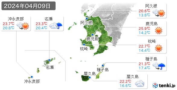鹿児島県(2024年04月09日の天気