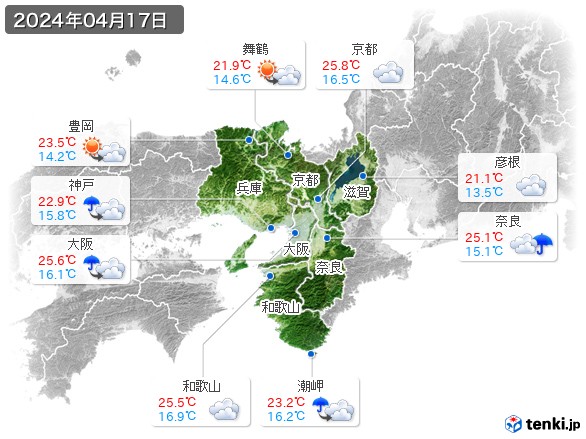 近畿地方(2024年04月17日の天気