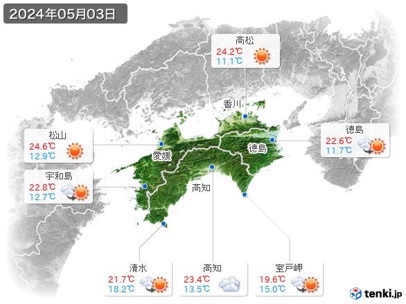 四国地方(2024年05月03日の天気