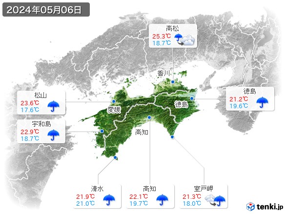四国地方(2024年05月06日の天気