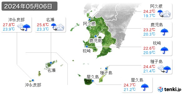 鹿児島県(2024年05月06日の天気