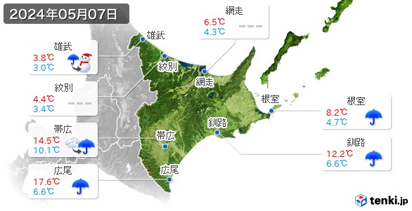 道東(2024年05月07日の天気