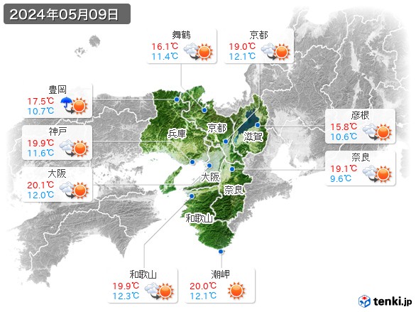 近畿地方(2024年05月09日の天気