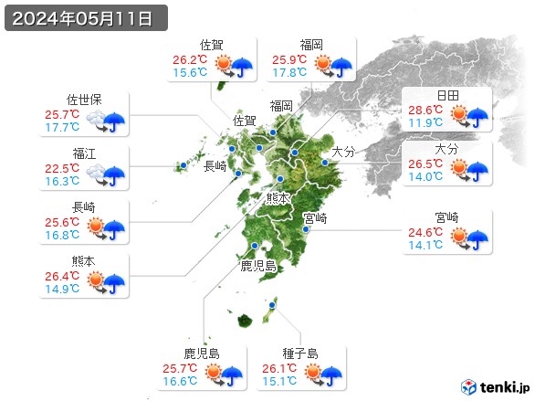 九州地方(2024年05月11日の天気