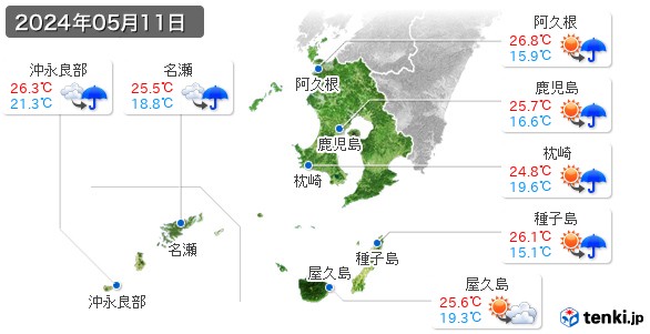 鹿児島県(2024年05月11日の天気
