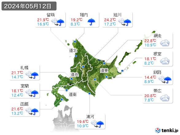北海道地方(2024年05月12日の天気
