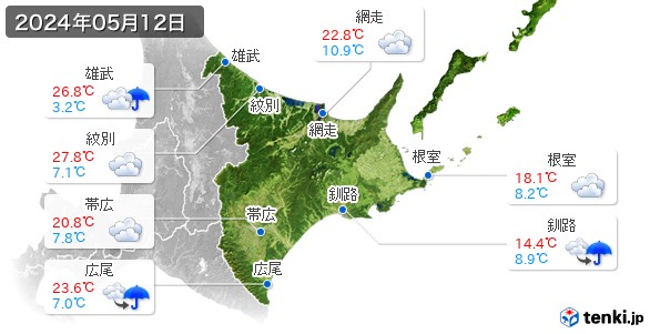 道東(2024年05月12日の天気