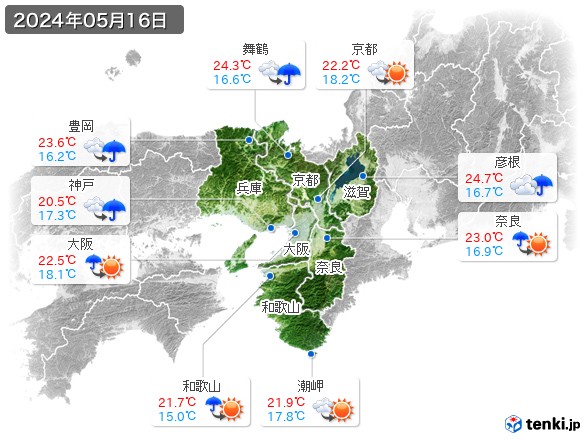 近畿地方(2024年05月16日の天気