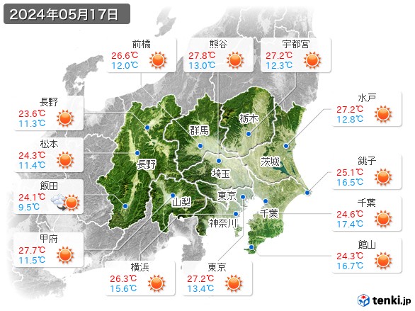 関東・甲信地方(2024年05月17日の天気