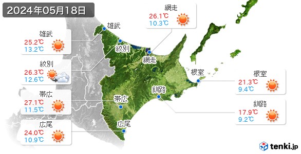 道東(2024年05月18日の天気