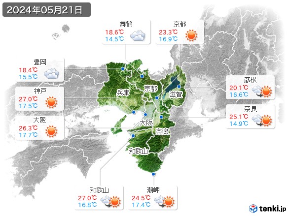 近畿地方(2024年05月21日の天気