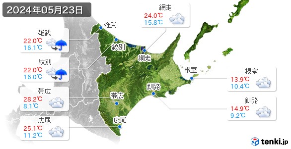 道東(2024年05月23日の天気