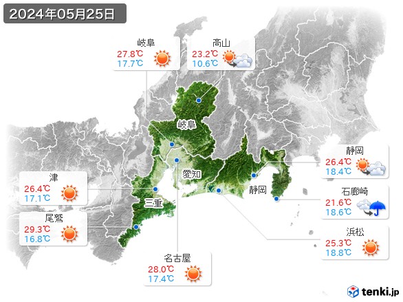 東海地方(2024年05月25日の天気