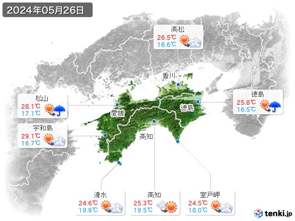 四国地方(2024年05月26日の天気