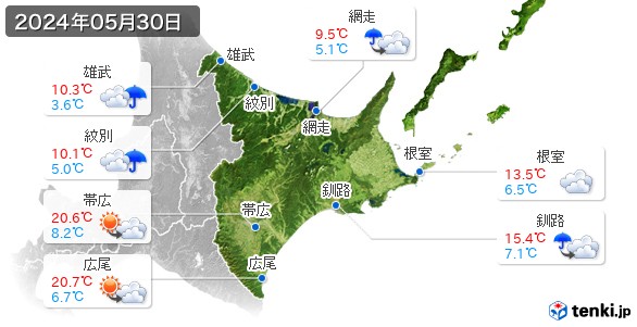 道東(2024年05月30日の天気