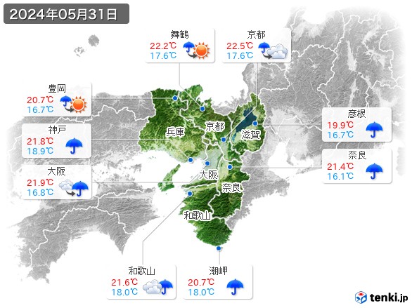 近畿地方(2024年05月31日の天気