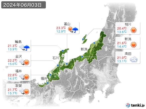 北陸地方(2024年06月03日の天気