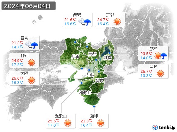 近畿地方(2024年06月04日の天気