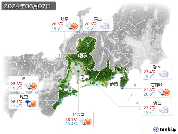 東海地方(2024年06月07日の天気