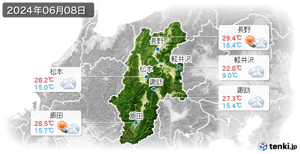 長野県(2024年06月08日の天気