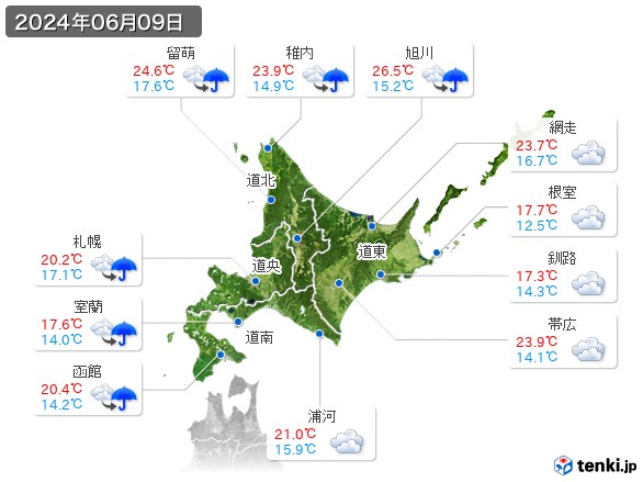 北海道地方(2024年06月09日の天気