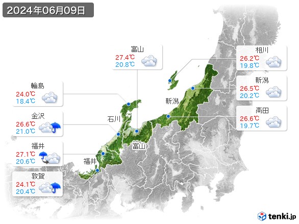 北陸地方(2024年06月09日の天気